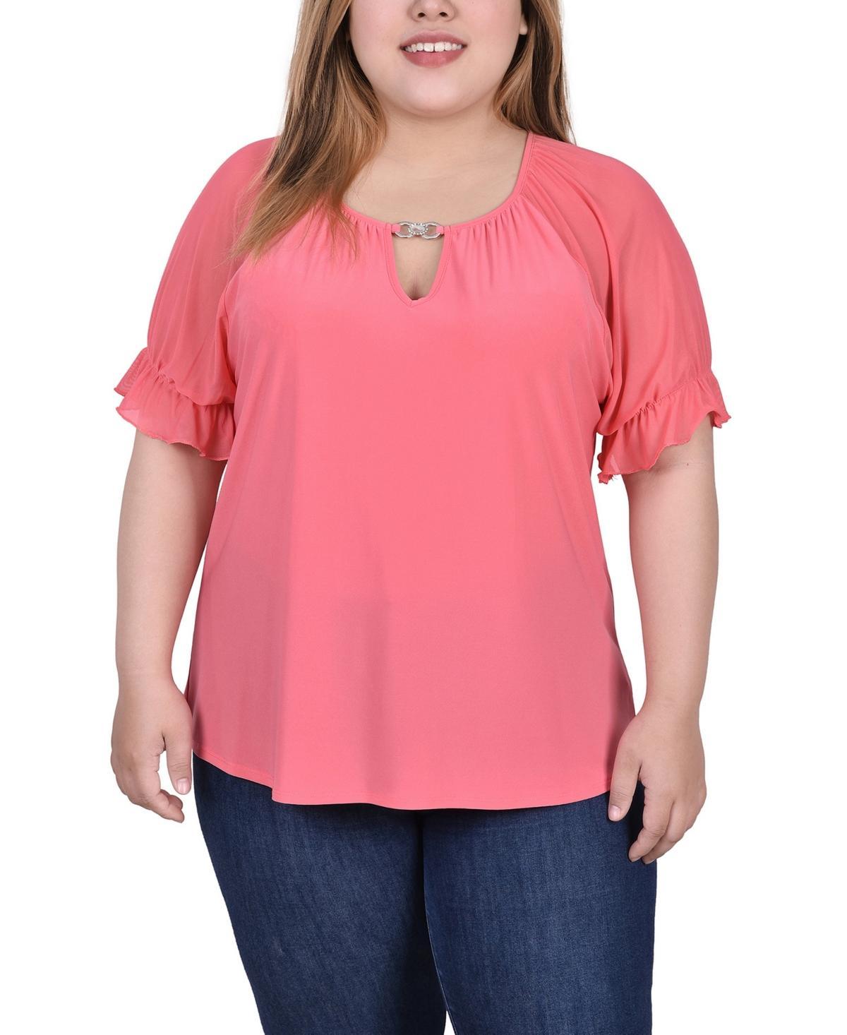 Ny Collection Plus Size Short Ruffle Sleeve Top with Rhinestones Product Image