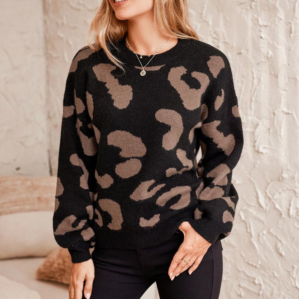 Women's Leopard Print Drop Sleeve Sweater -Cupshe Product Image