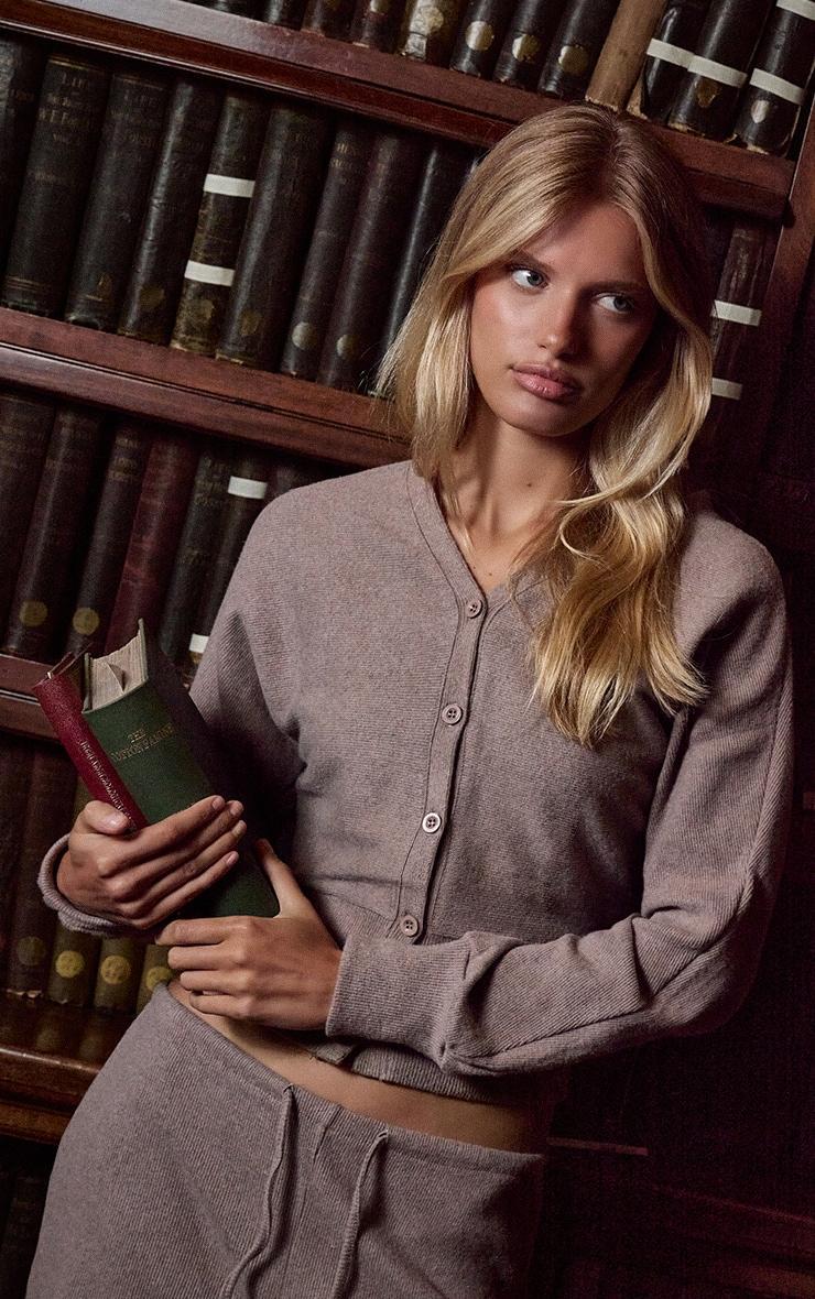 Mushroom Soft Ribbed Button Up Cardigan Product Image