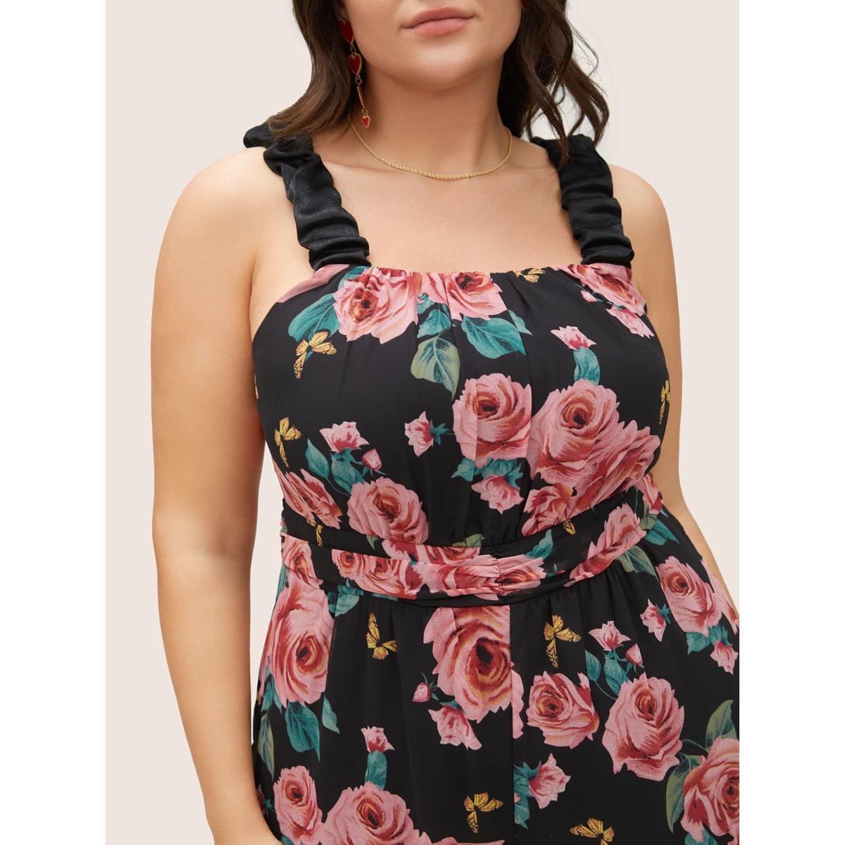 Plus Size BlackFlower Floral Print Ruched Detail Pocket Cami Jumpsuit Women Elegant Sleeveless Non Everyday Loose Jumpsuits BloomChic 10/M Product Image
