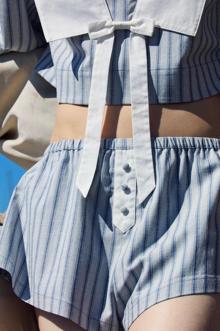 Linen Stripe Shorts — Blue Product Image