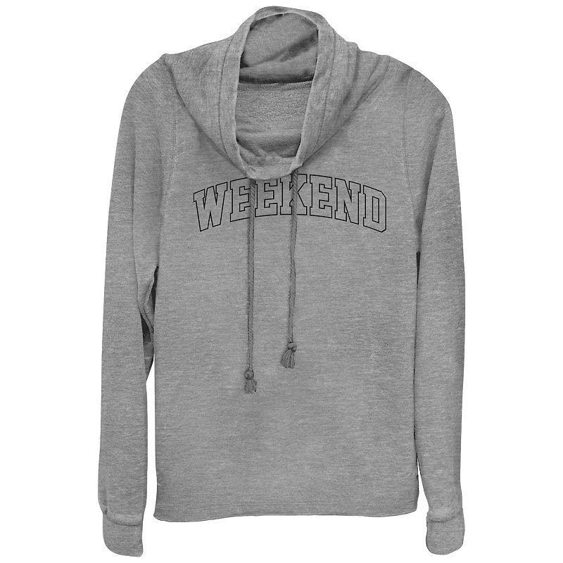 Womens Weekend Cowlneck Graphic Lightweight Long Sleeve, Girls Gray Grey Product Image