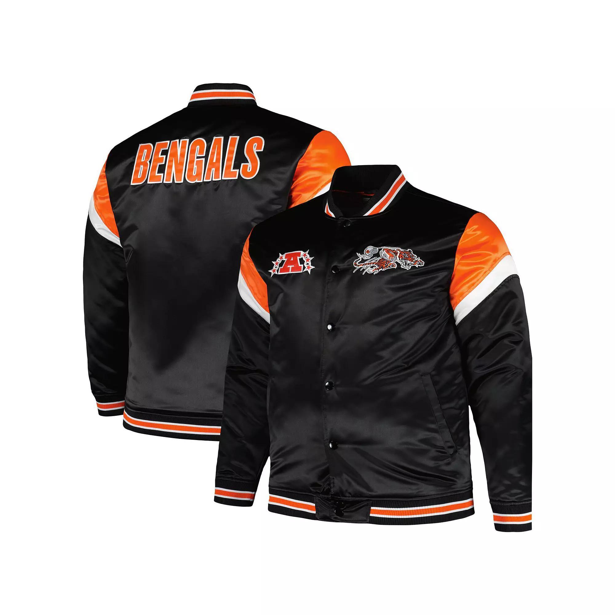 Men's Mitchell & Ness  Black Cincinnati Bengals Big & Tall Satin Full-Snap Jacket, Size: 2XLT Product Image