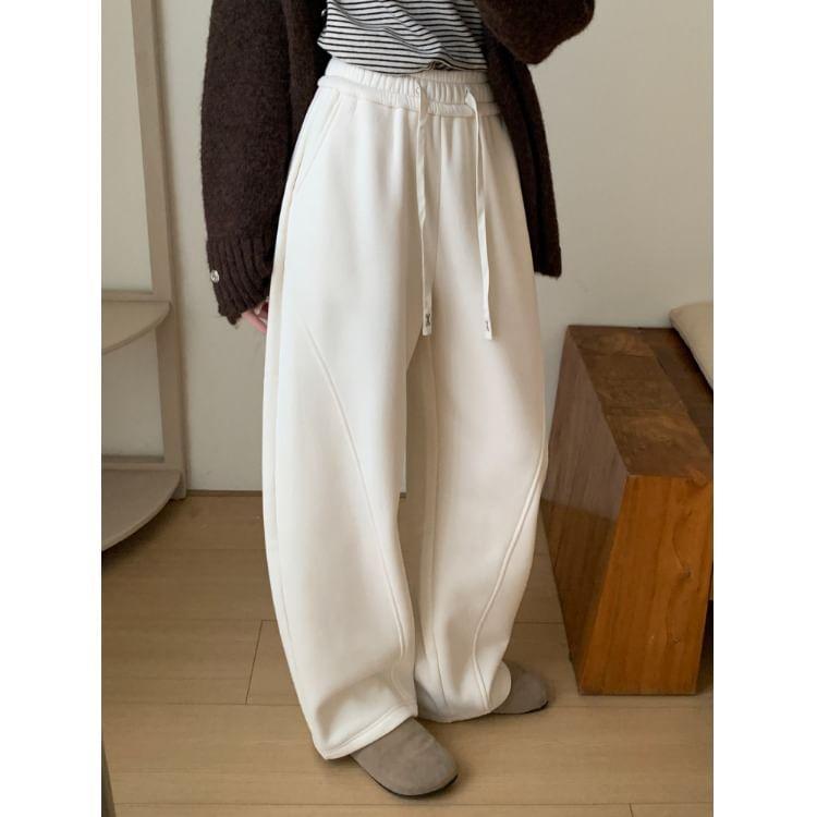 Drawstring Waist Paneled Wide Leg Sweatpants Product Image