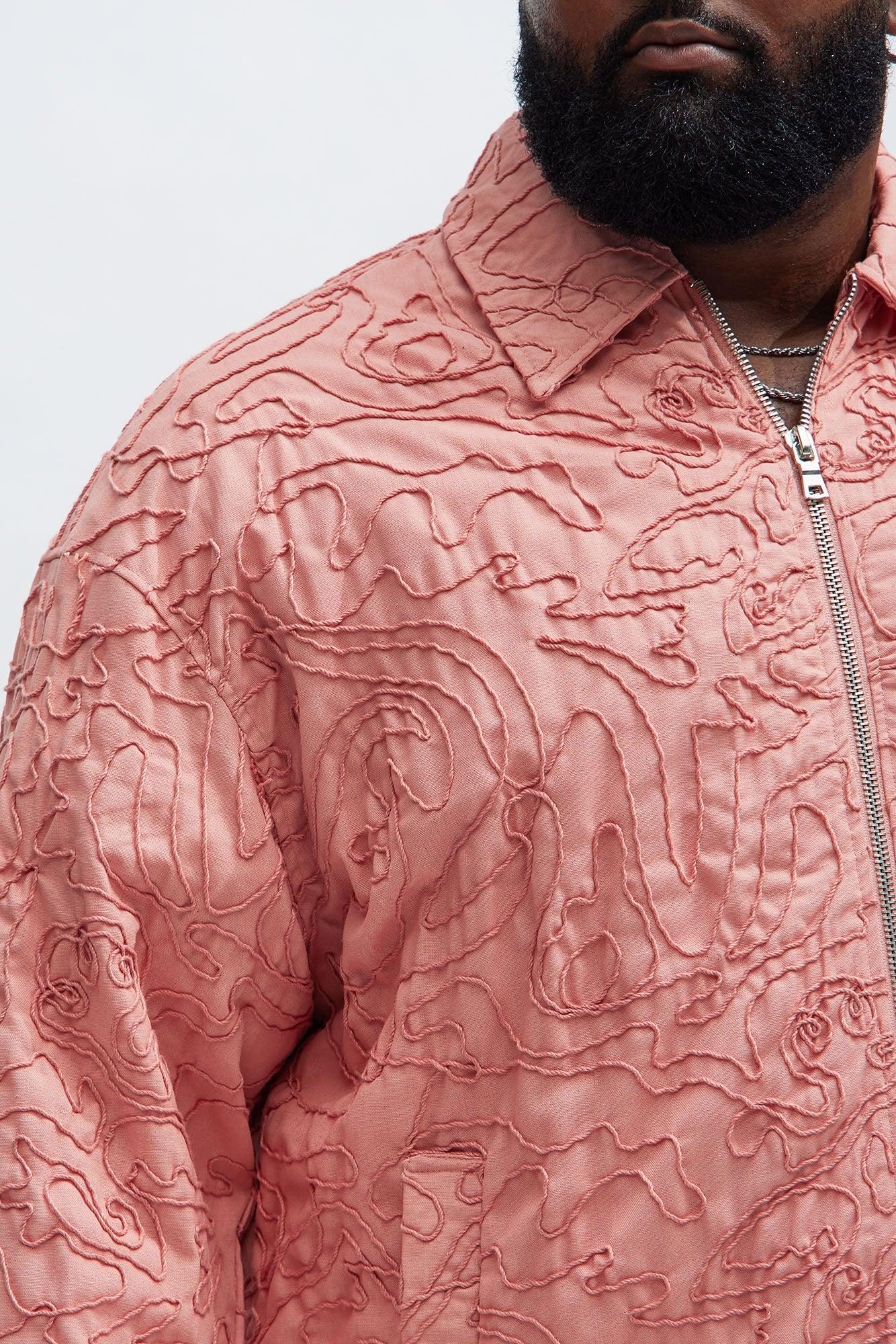 Swirl Jacquard Linen Boxy Jacket - Pink Product Image