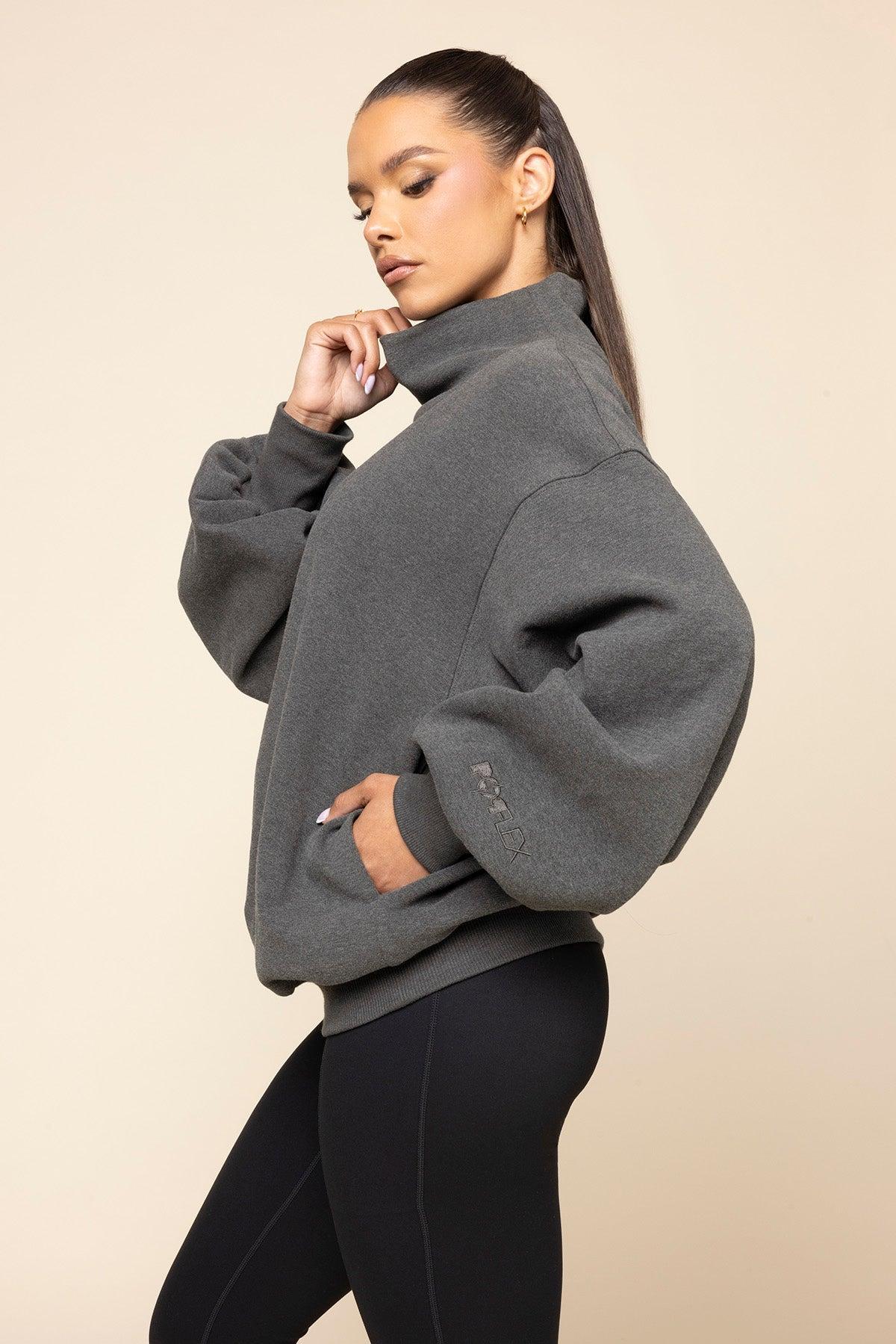 Ooey Gooey Mockneck Sweatshirt with Pockets - Charcoal Heather Product Image