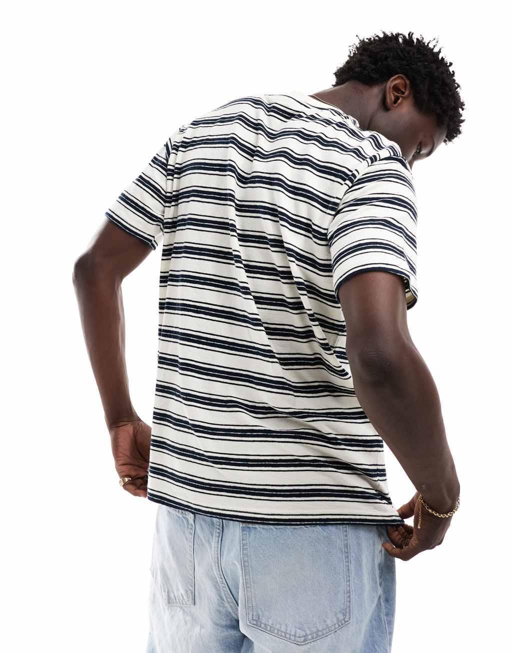 Selected Homme oversized textured T-shirt in navy and white stripe Product Image