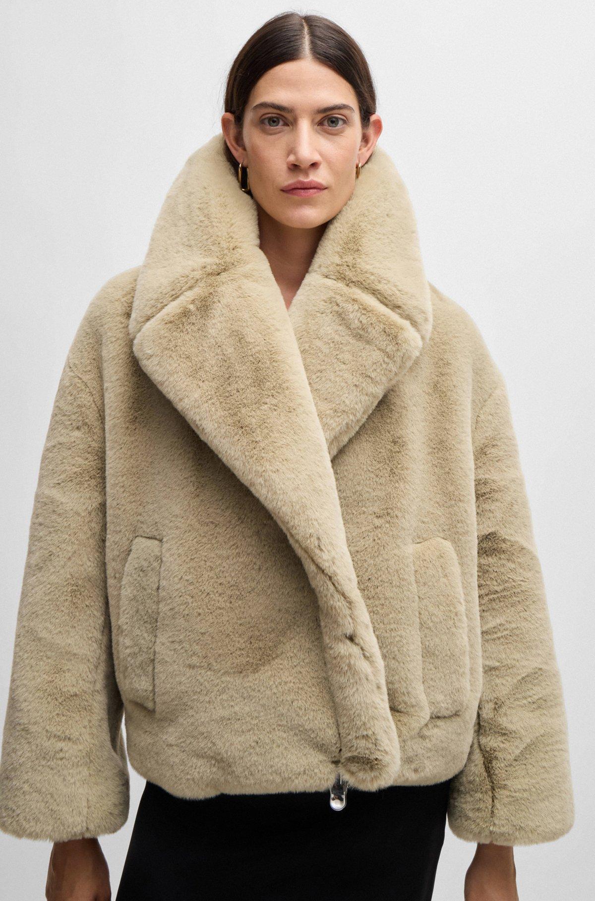 Cropped coat in plush teddy fabric Product Image