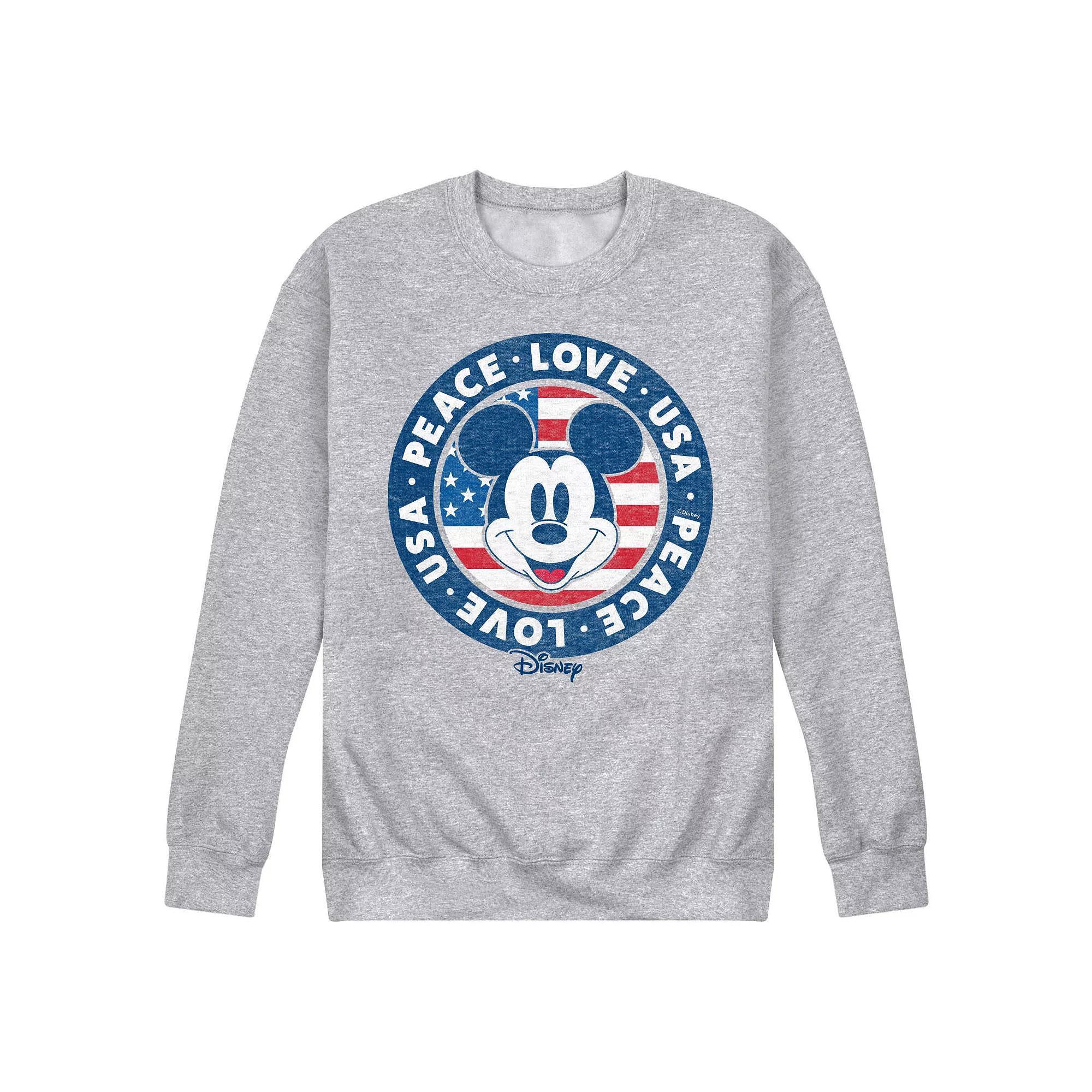 Disney's Mickey Mouse Men's Peace Love USA Fleece Sweatshirt, Size: Small, Gray Product Image