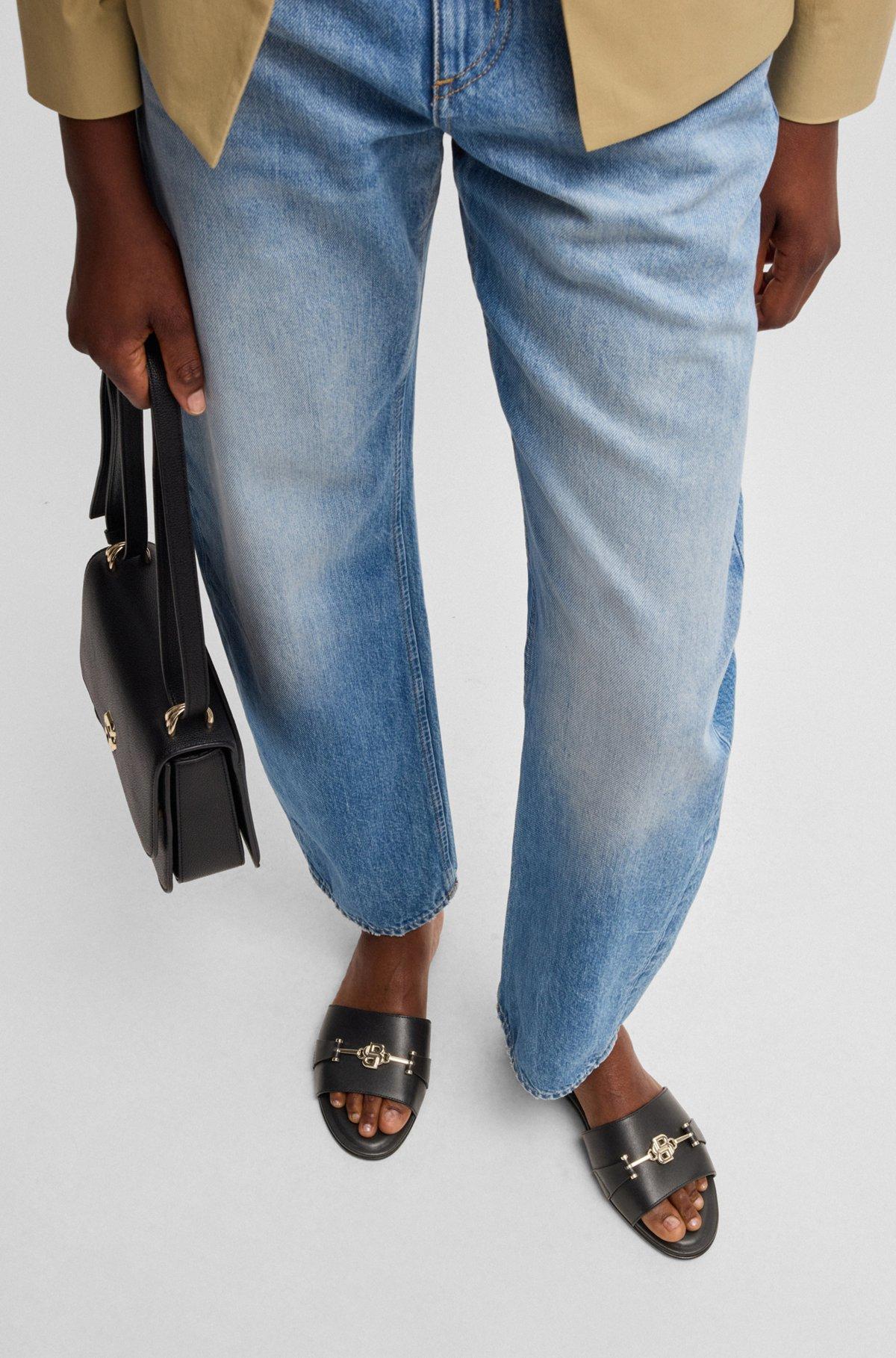 Leather slides with gold-tone Double B monogram Product Image