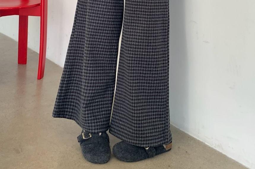 High Waist Plaid Wide Leg Pants Product Image