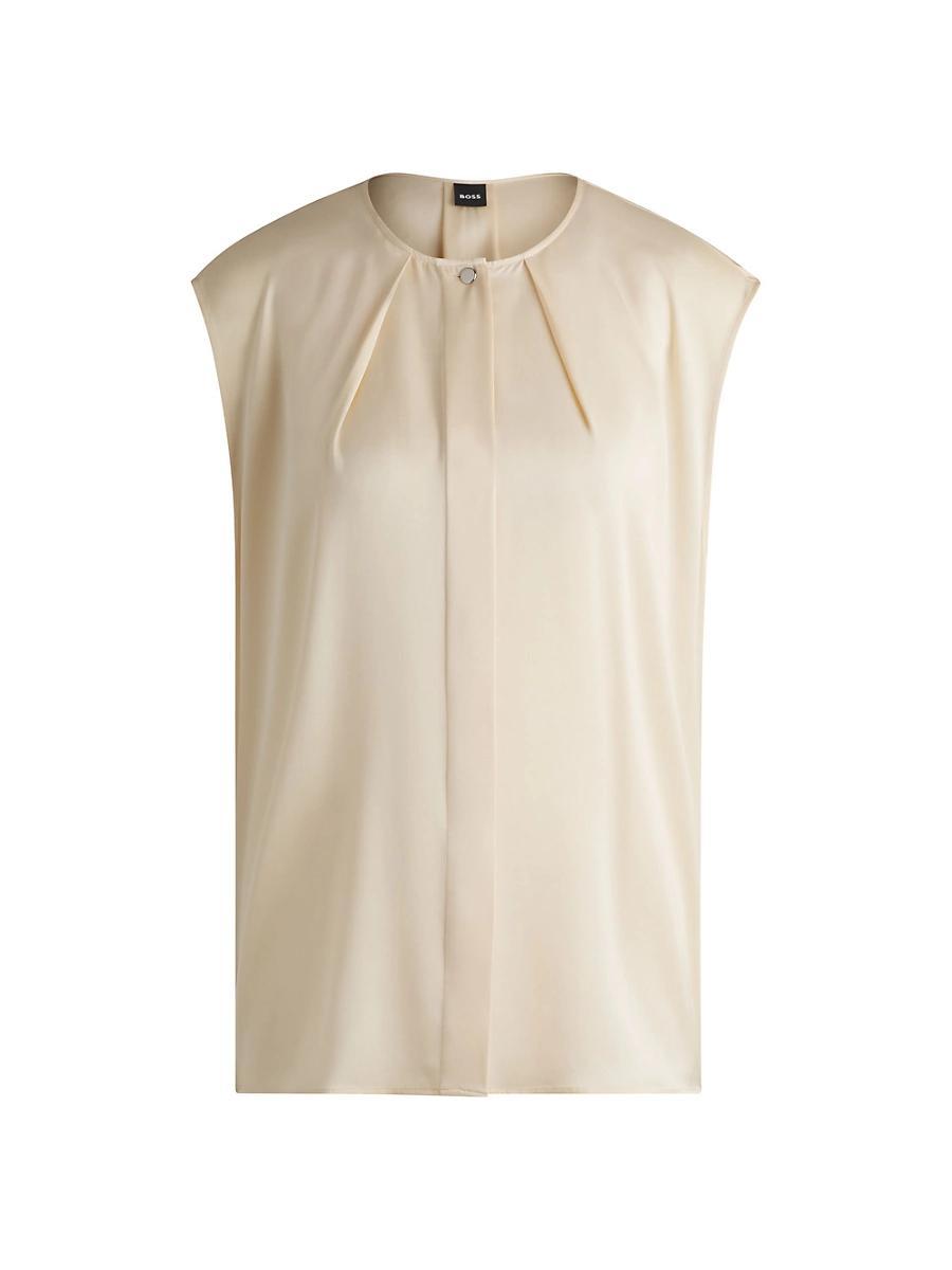 Womens Fitted Sleeveless Blouse in Stretch Silk with Concealed Placket Product Image