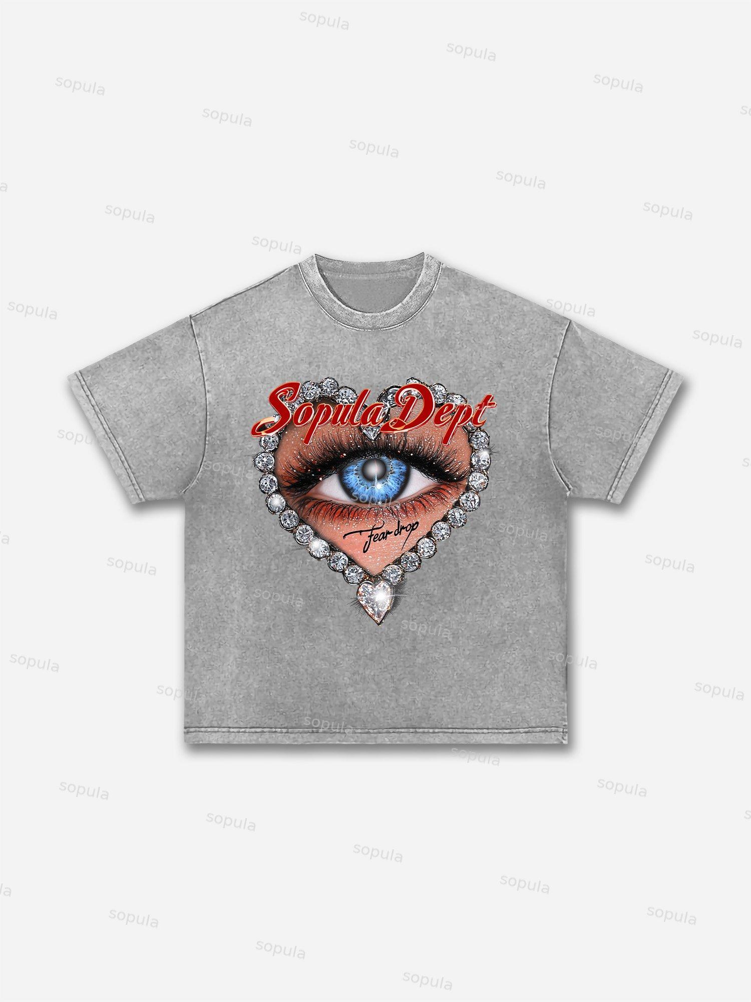 Diamond Teardrop Graphic Print Acid Wash T-shirt Product Image