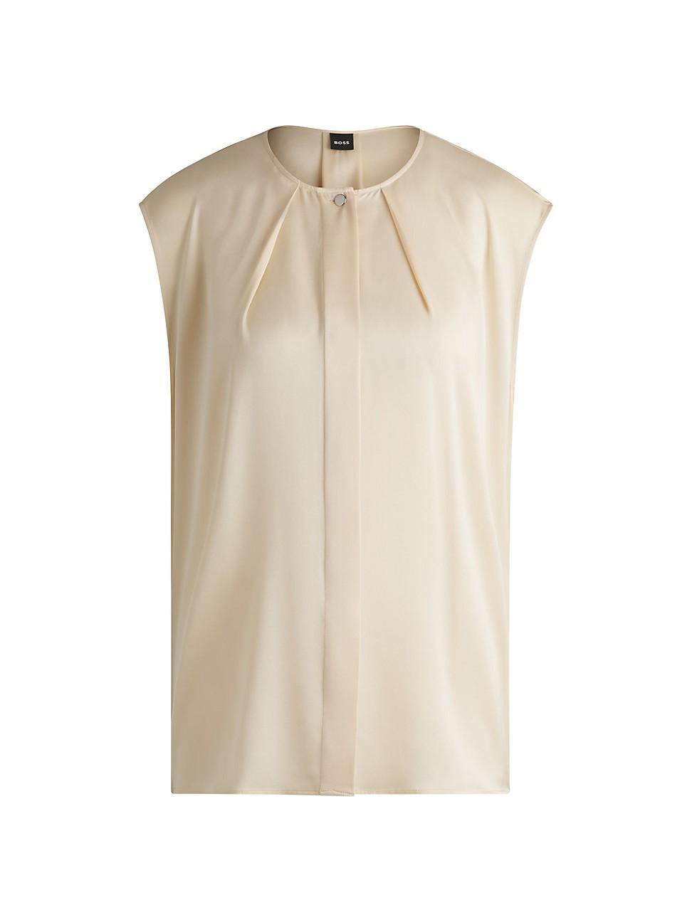 Womens Fitted Sleeveless Blouse in Stretch Silk with Concealed Placket Product Image