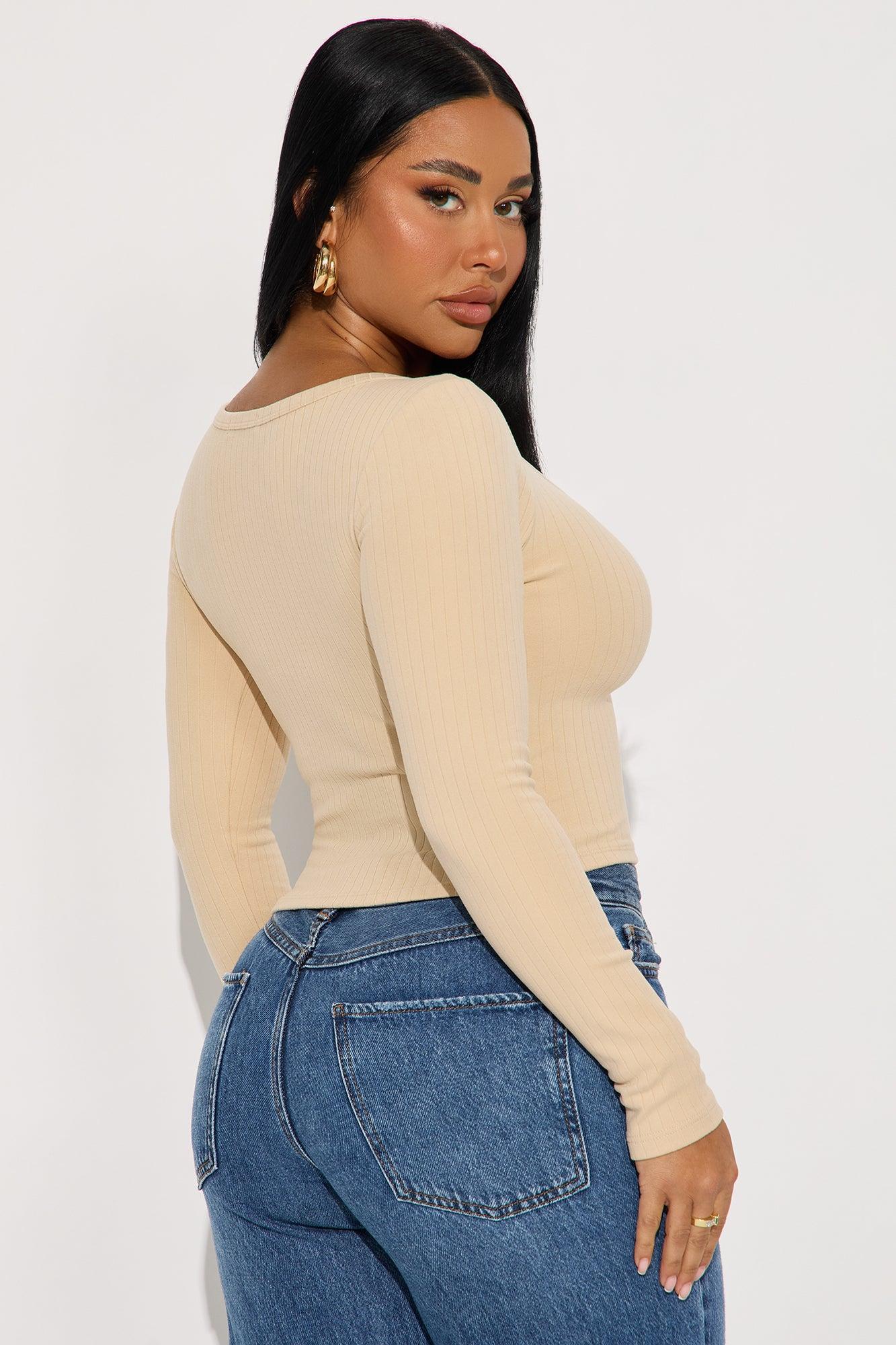 Taylor Scoop Neck Long Sleeve Top - Taupe Female Product Image