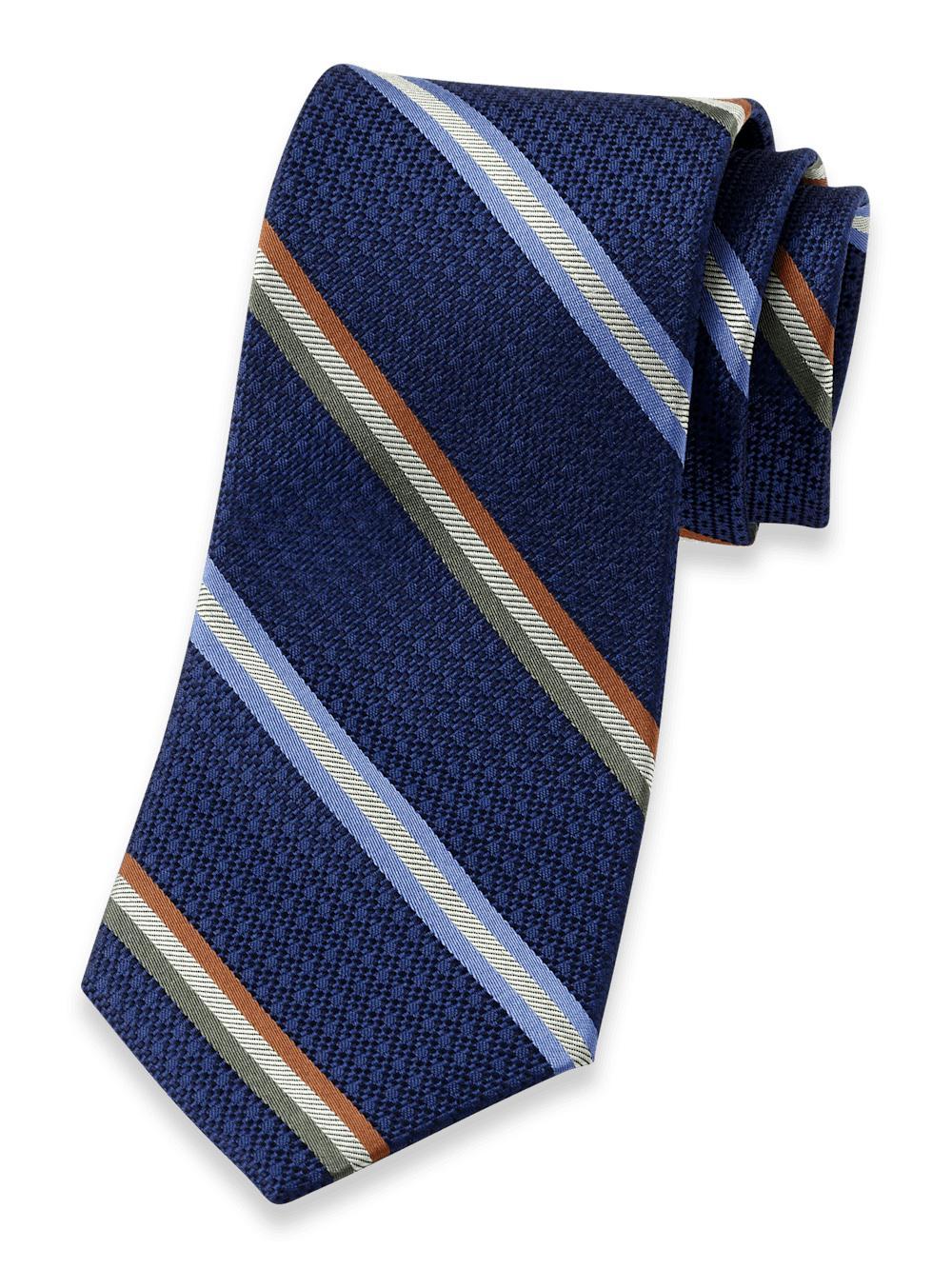 Stripe Woven Silk Tie - Navy Multi Product Image