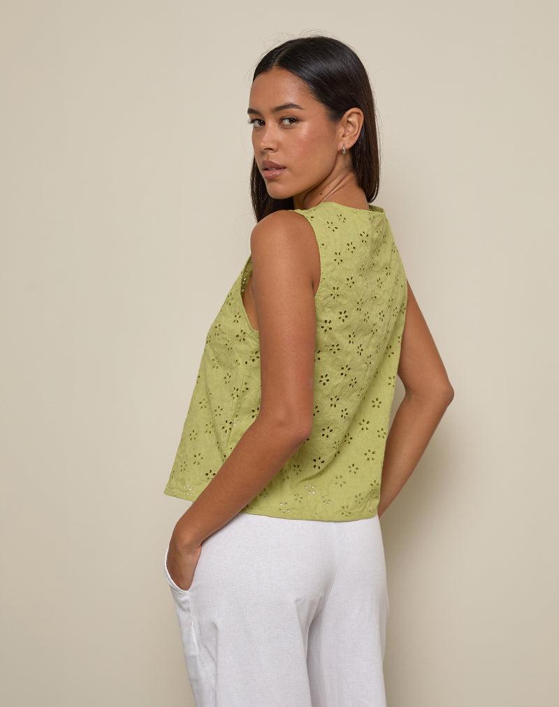 Kayve Tie-Front Top in Little Daisy Broderie Lime Female Product Image