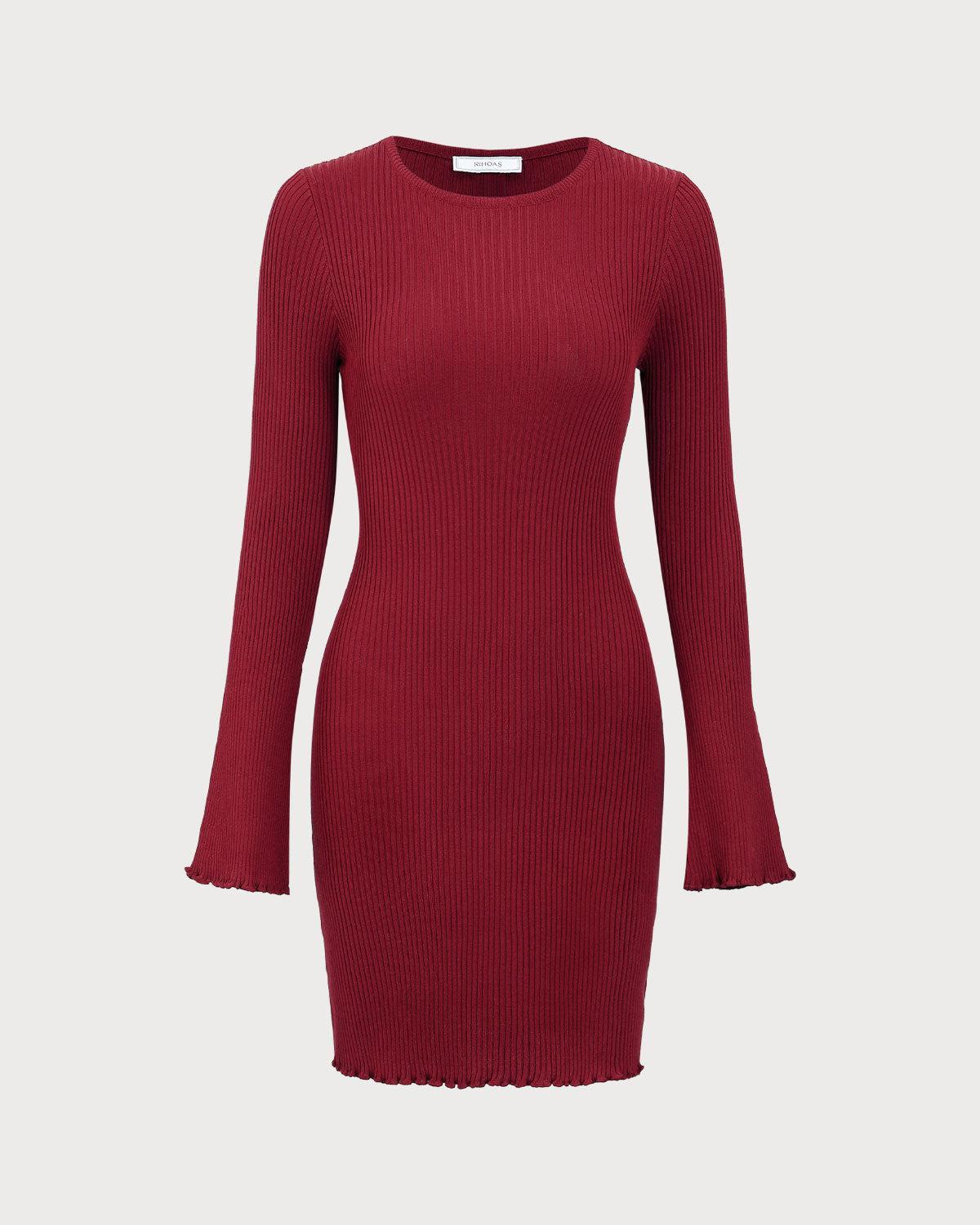 Women's Red Bell Sleeve Bodycon Sweater Dress Female Product Image