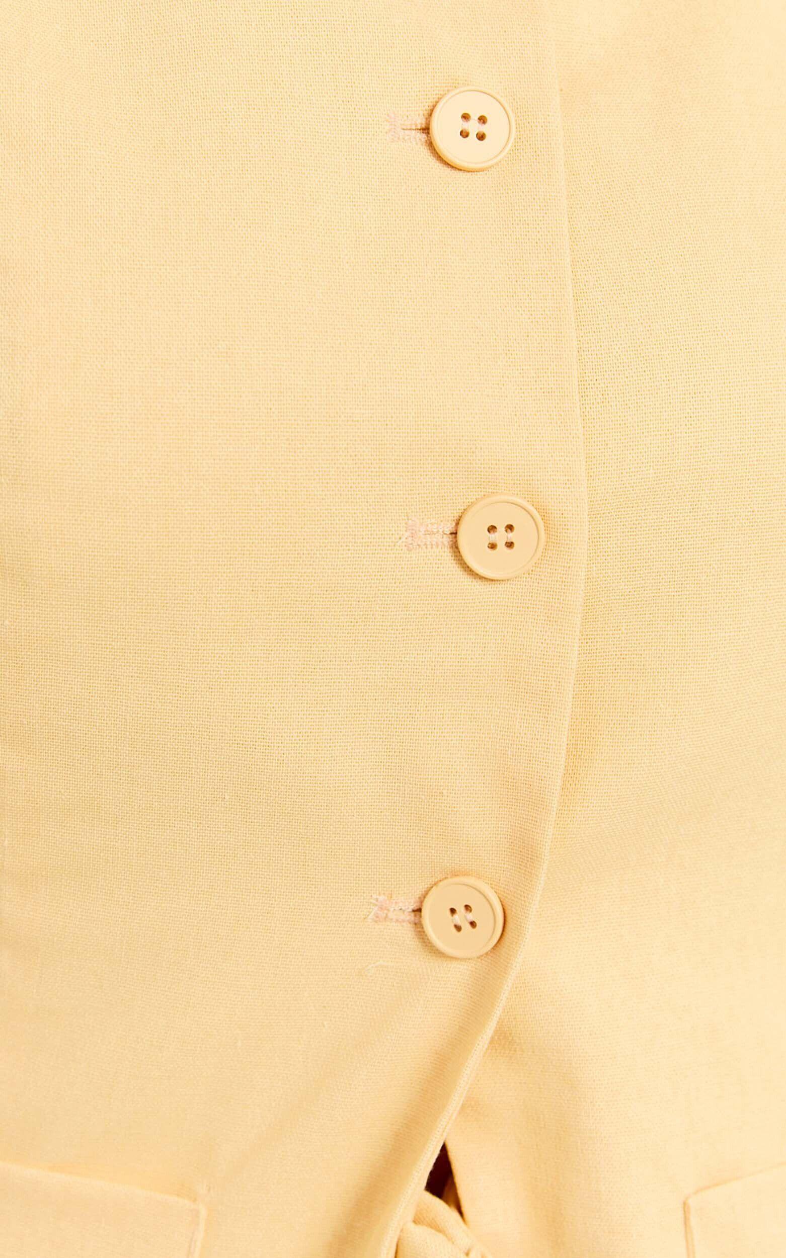 Nicolina Top - Linen Scoop Neck Button Down Vest Top in Lemon Product Image