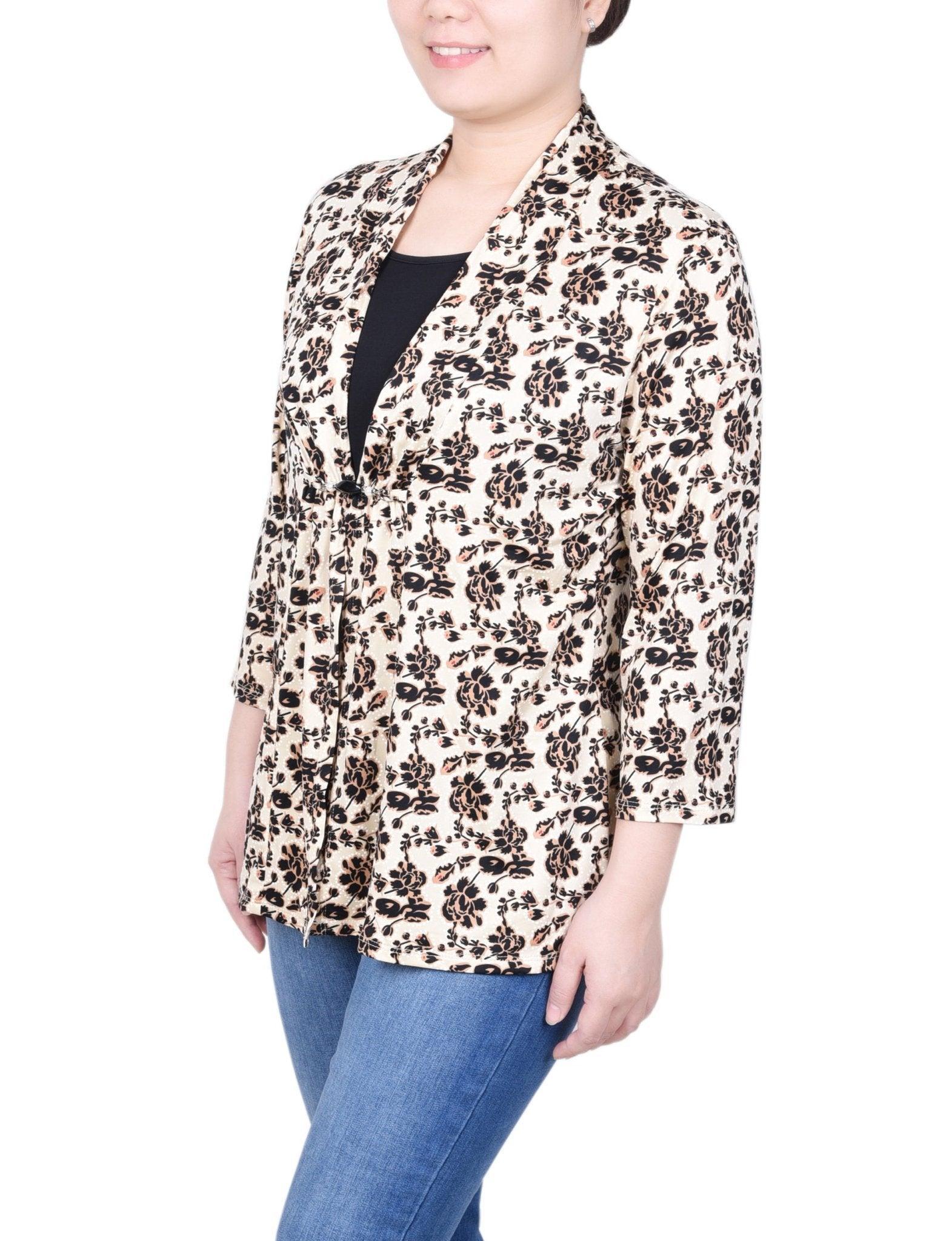 Puff Print 3/4 Sleeve Two-Fer Top - Petite Product Image