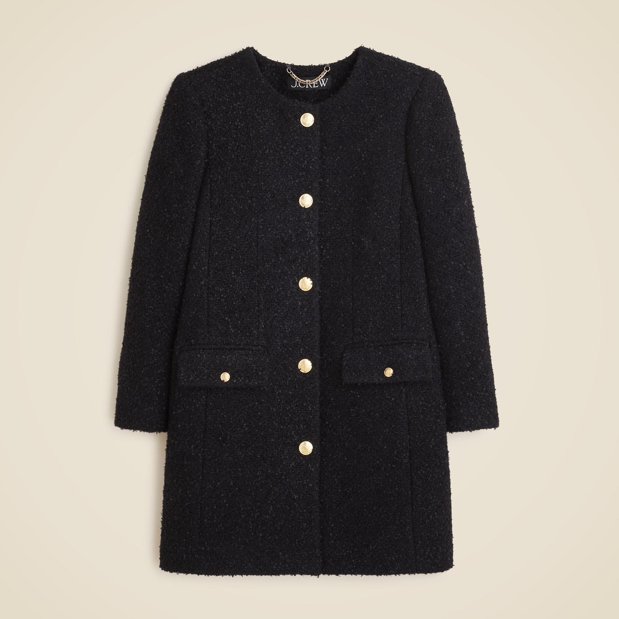 Collarless lady coat in textured tweed Product Image