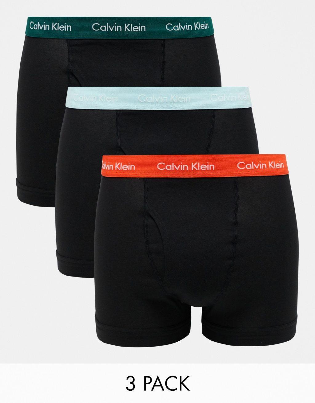 Calvin Klein cotton stretch wicking briefs 3 pack in black with colored logo waistband Product Image