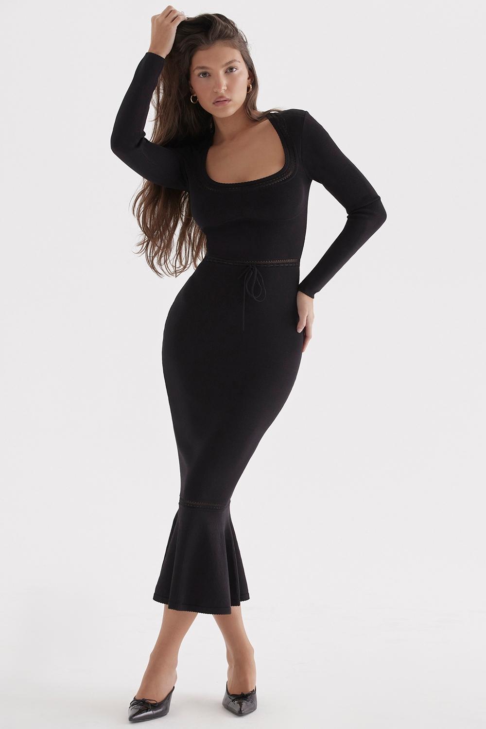 Sasha Black Dainty Knit Midi Dress Product Image