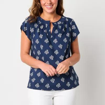 St. John's Bay Womens Split Crew Neck Short Sleeve Blouse Product Image