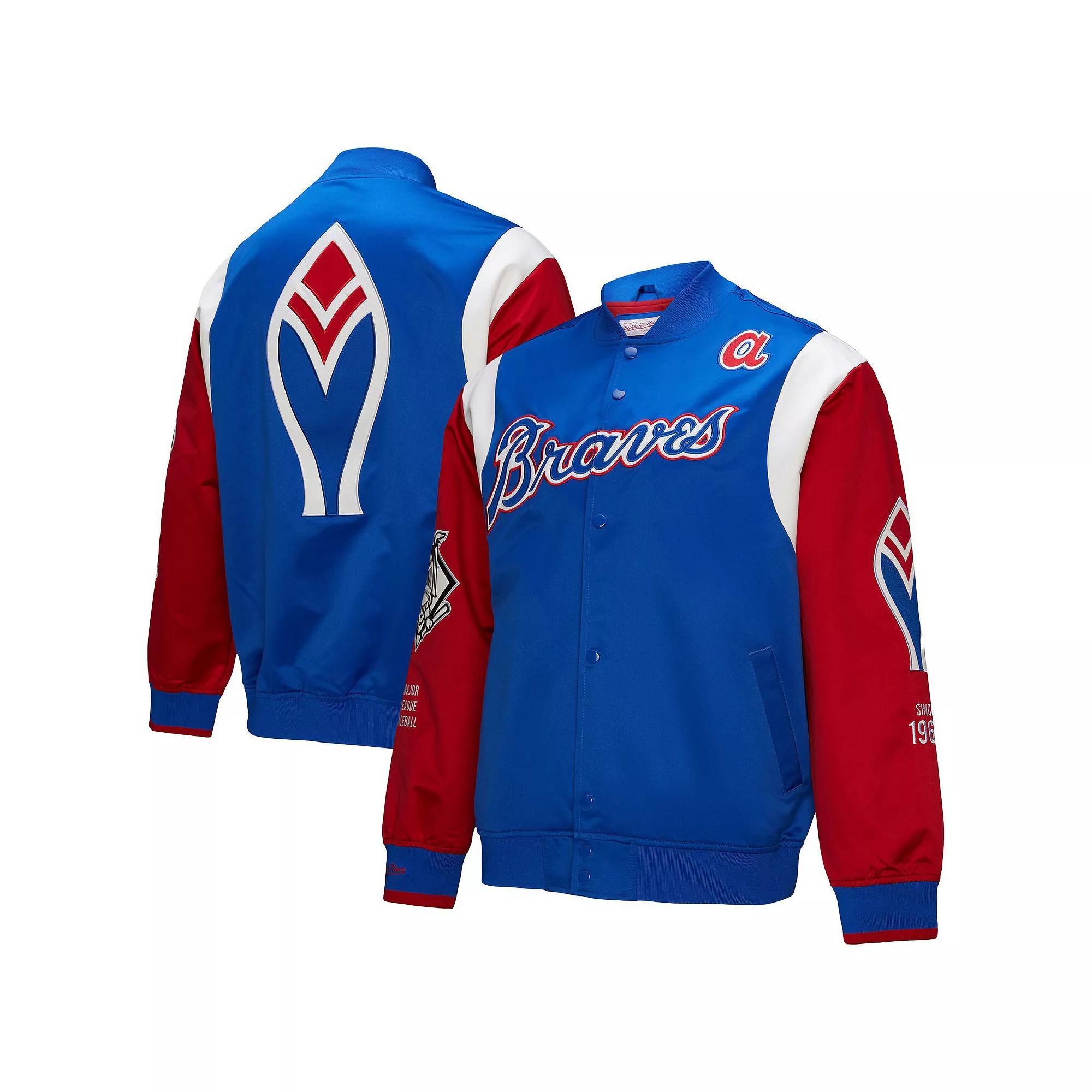 Men's Mitchell & Ness Royal/Red Atlanta Braves Cooperstown Collection Team Origins Satin Full-Snap Jacket, Size: 3XL, Blue Product Image