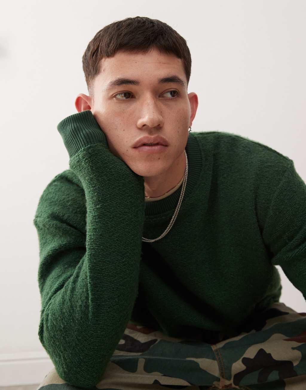 Deus Ex Machina reo textured fleece sweater in green Product Image