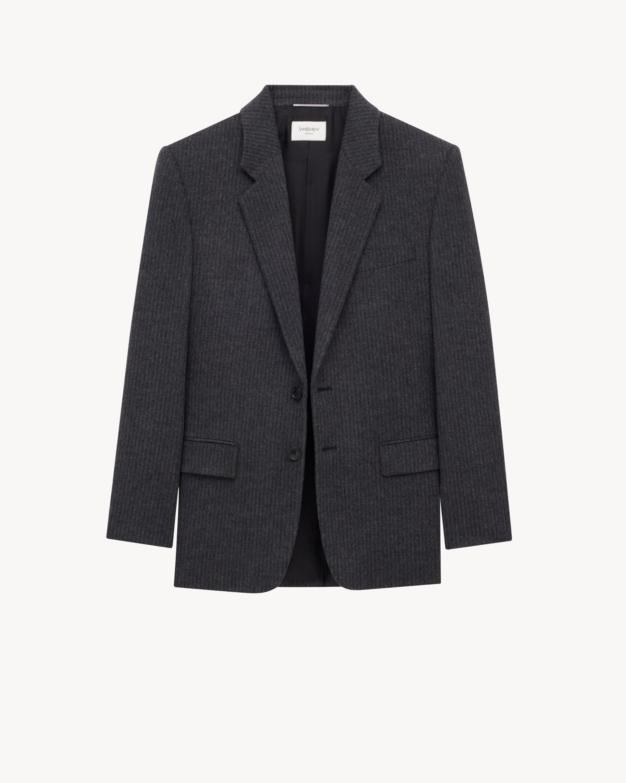 jacket in striped wool and cashmere flannel Product Image