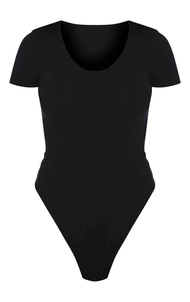 Black Basic Cotton Blend V Neck Short Sleeve Bodysuit Product Image