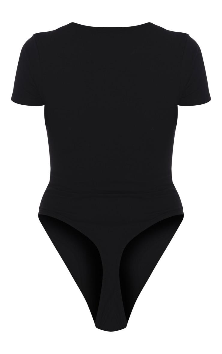 Black Basic Cotton Blend V Neck Short Sleeve Bodysuit Product Image