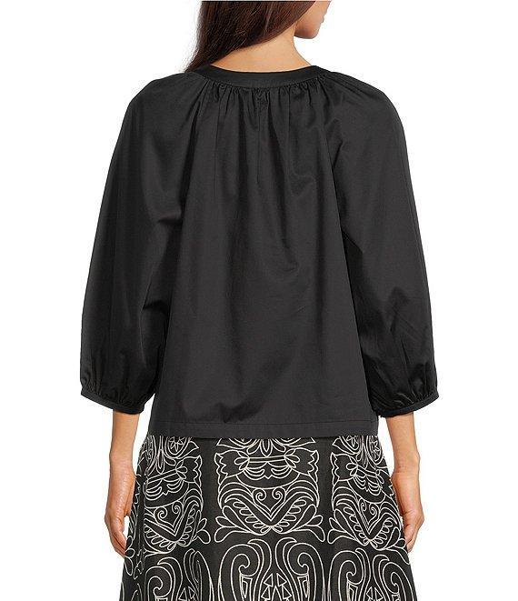 tyler boe Harper Woven Split V-Neck 3/4 Sleeve Button Front Shirt Product Image