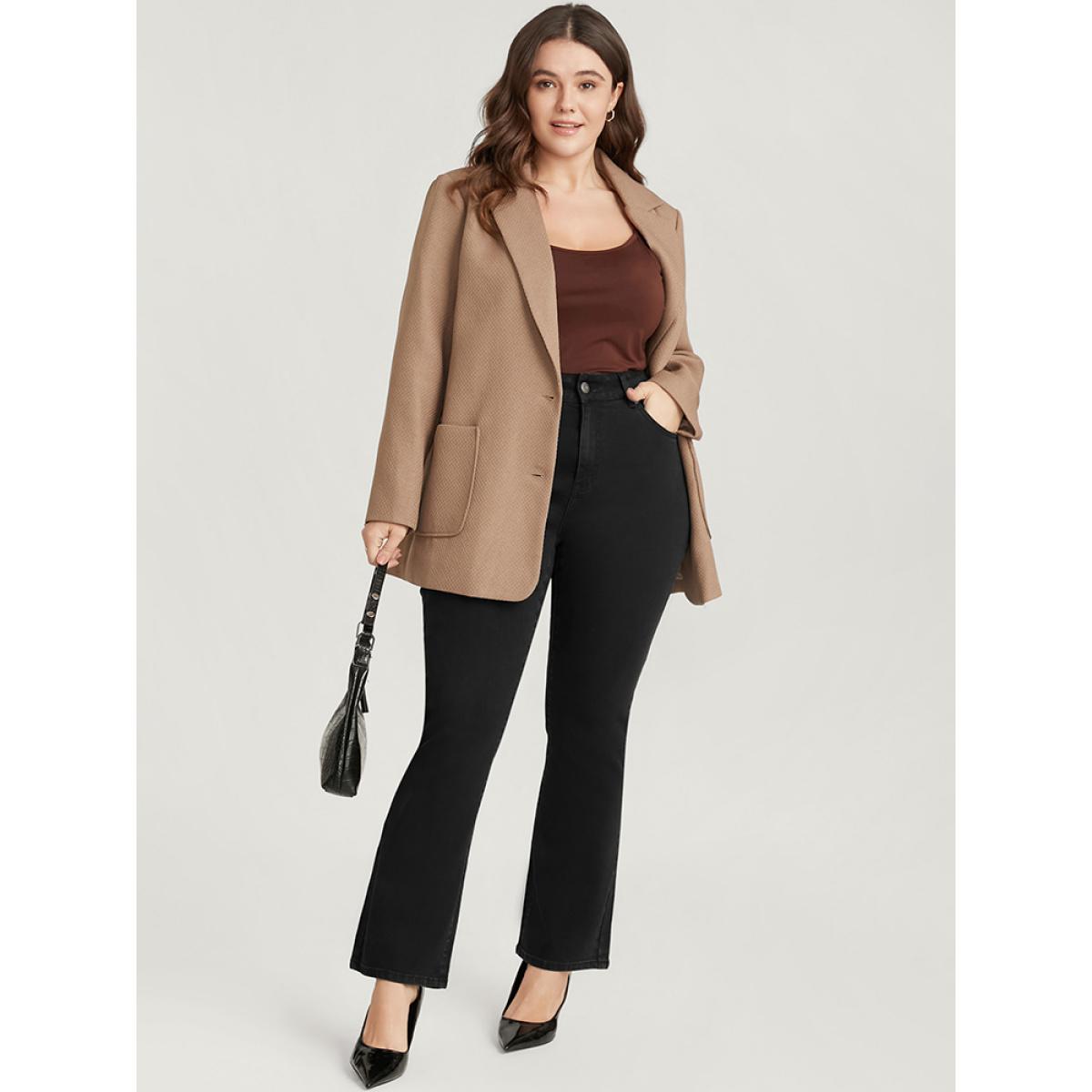 Plus Size Bootcut Slightly Stretchy High Rise Black Wash Jeans Women Black Casual Plain Plain Low stretch Pocket Jeans BloomChic 22/3X Product Image