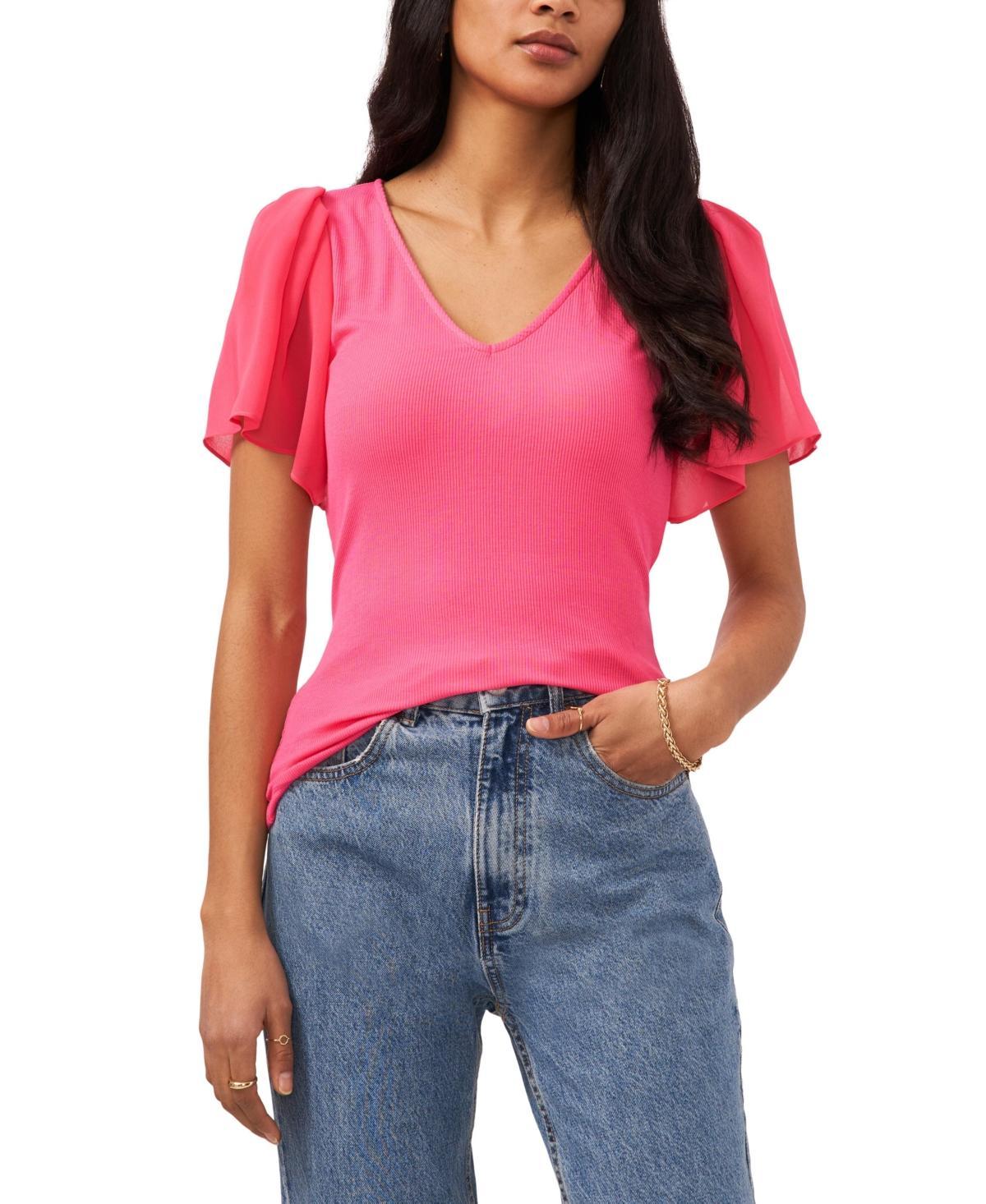 1.state Womens Flutter Short Sleeve V-Neck Knit Top Product Image