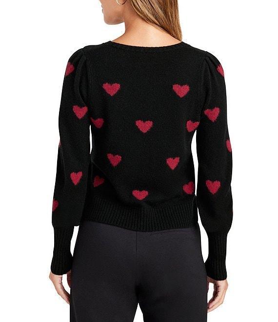 Splendid Anna Wool Blend Heart Pattern Crew Neck Long Sleeve Cropped Sweater Product Image