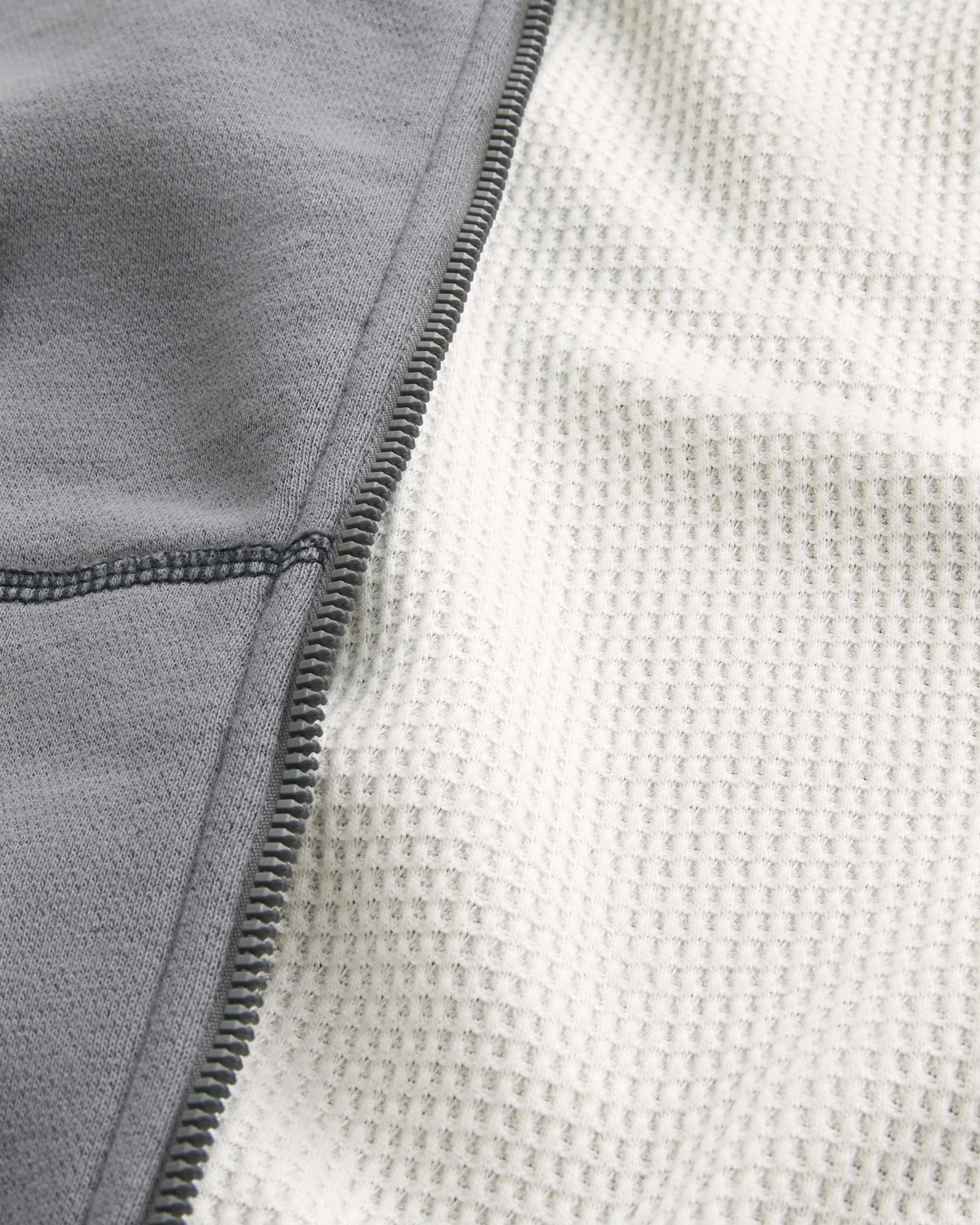 Boxy Waffle-Lined Zip-Up Hoodie Product Image