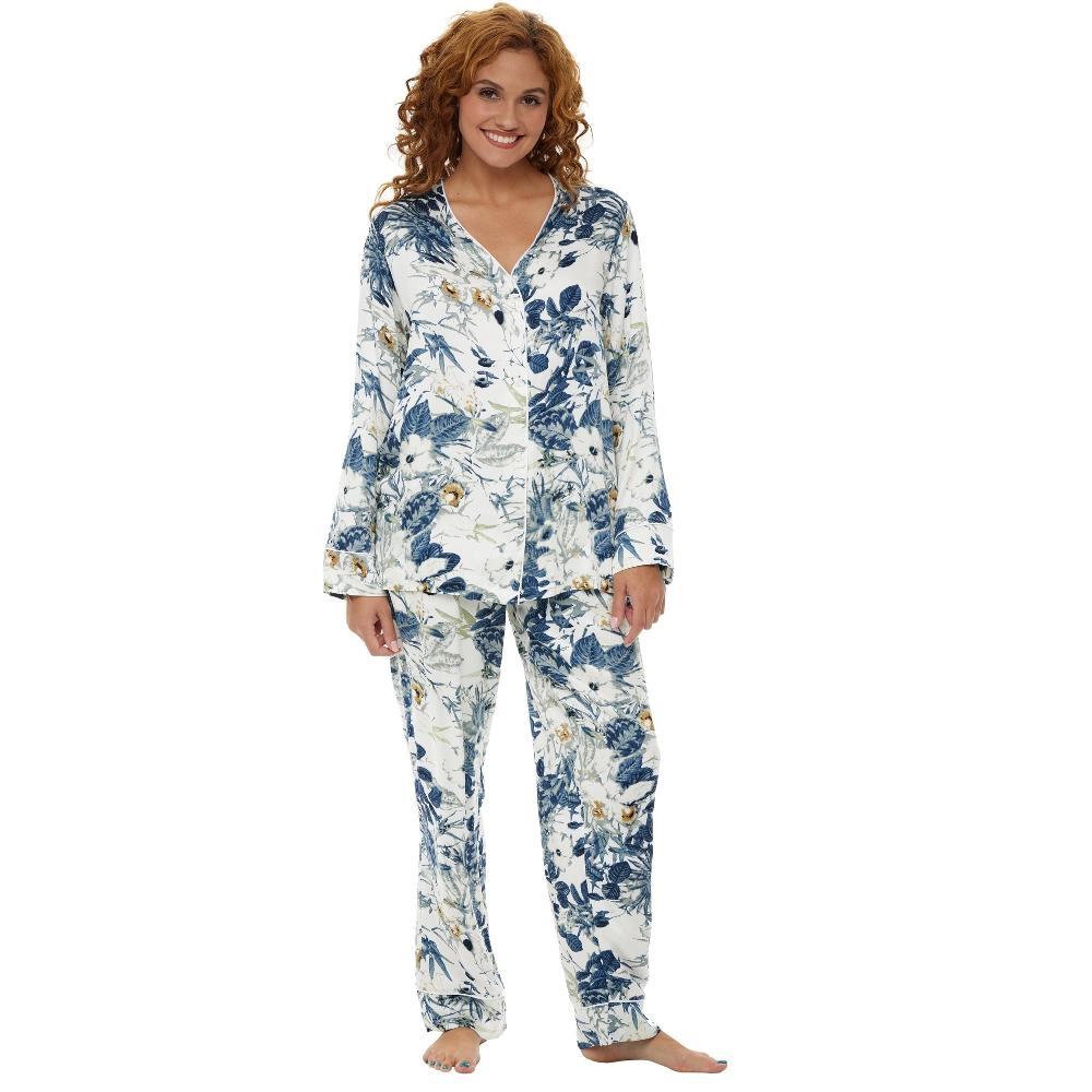 ADR Women's Pajamas Lounge Set, Long Sleeve Top and Pants with Pockets, Viscose Pjs Floral Flowers Product Image