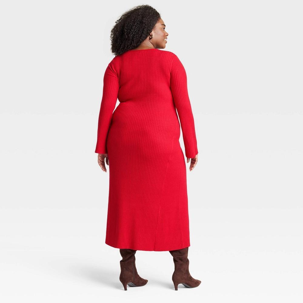 Womens Long Sleeve Maxi Sweater Dress - A New Day Red 4X Product Image