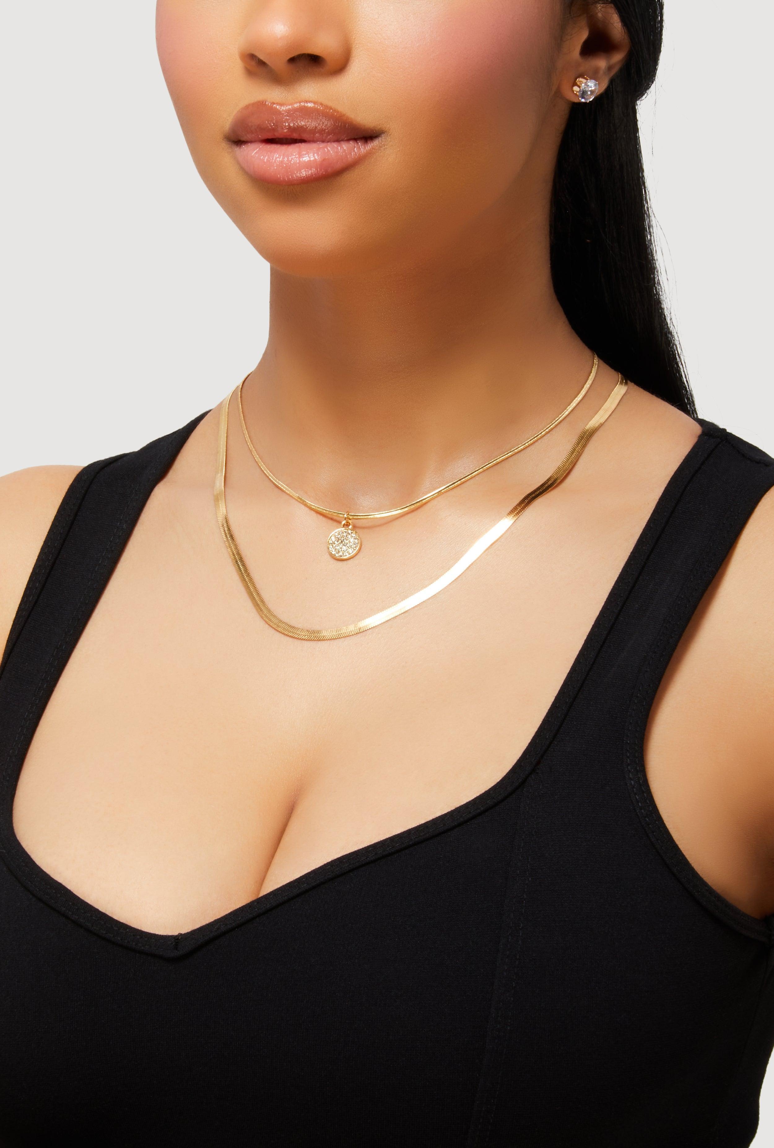 Womens Metallic Love Layered Necklace with Stud Earrings Product Image