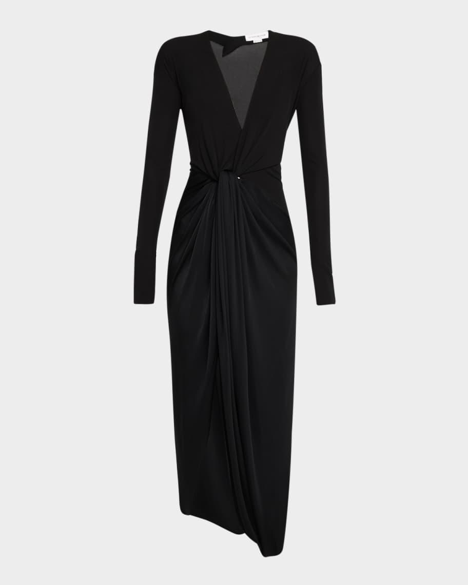 Long-Sleeve Knot Slit Jersey Gown Product Image