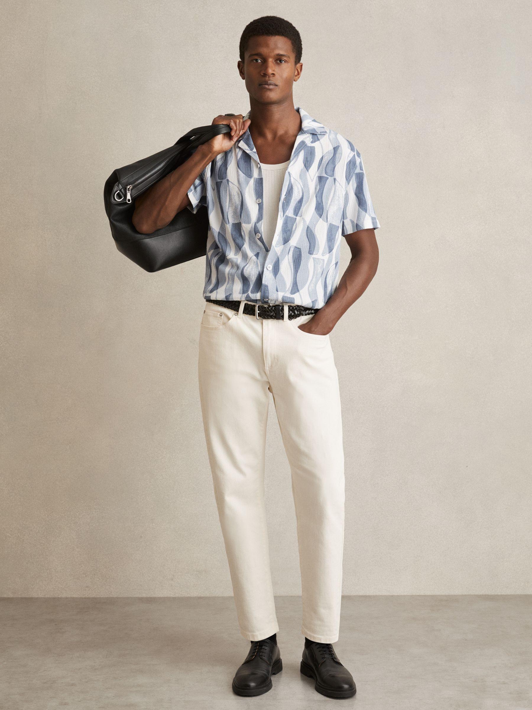 Printed Textured Cuban Collar Shirt in Soft Blue Product Image