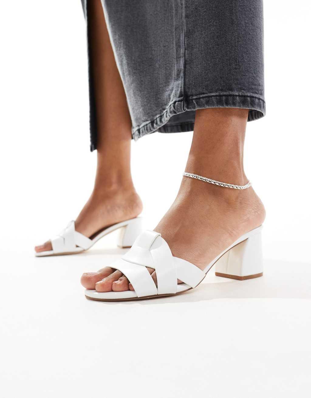 Truffle Collection block heel mule sandals in white Product Image