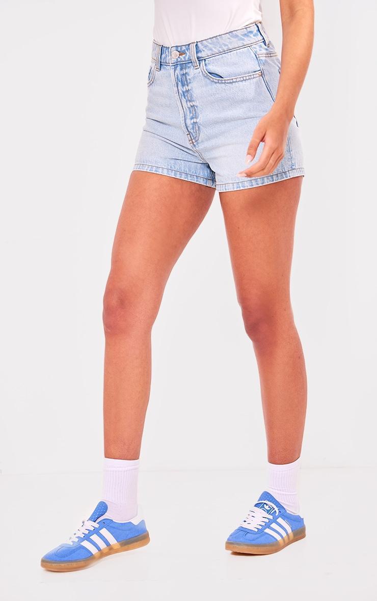 PRETTYLITTLETHING Tall Light Blue Wash Basic Denim Shorts Product Image