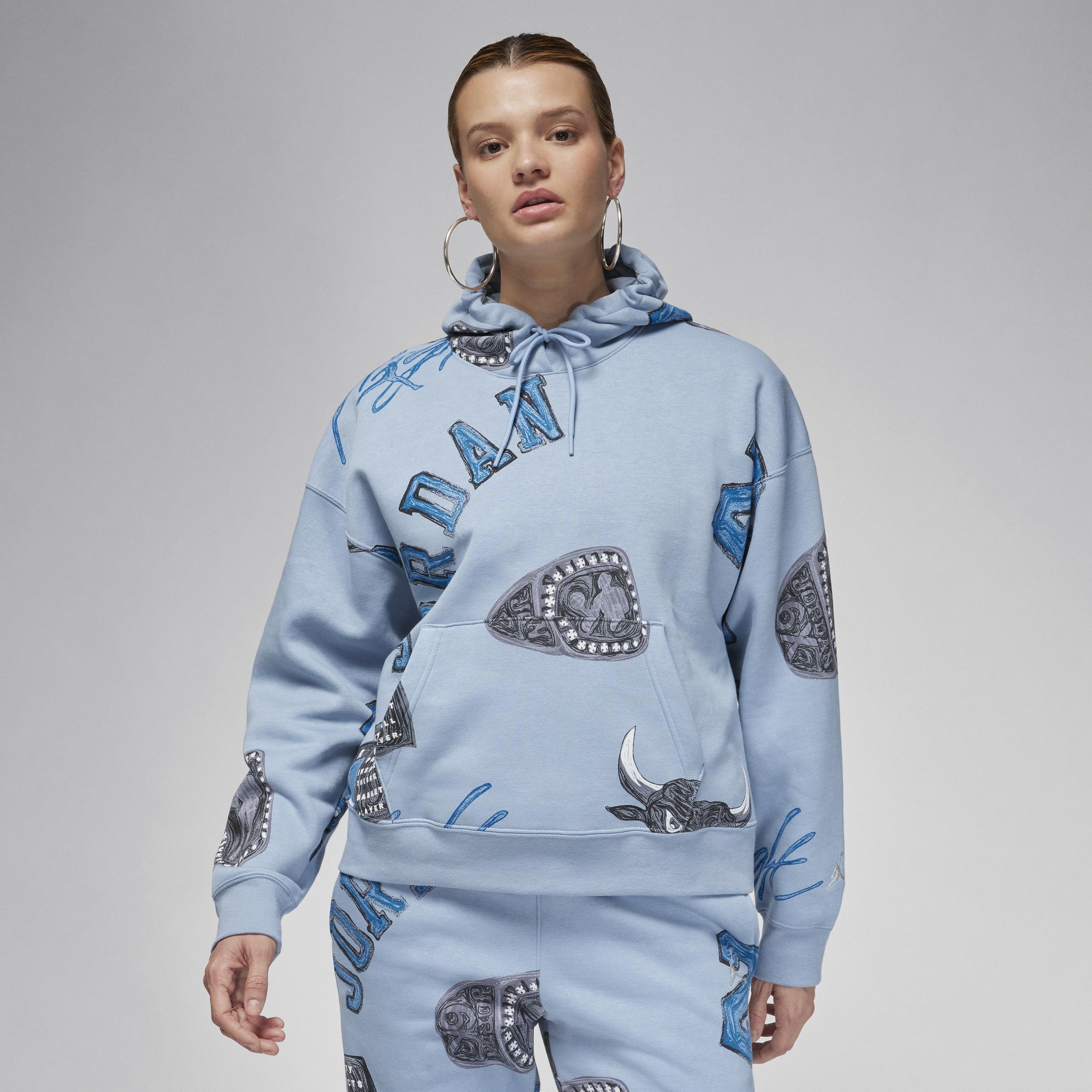 Jordan Womens Brooklyn AOP Fleece Hoodie - Blue/Sail Product Image