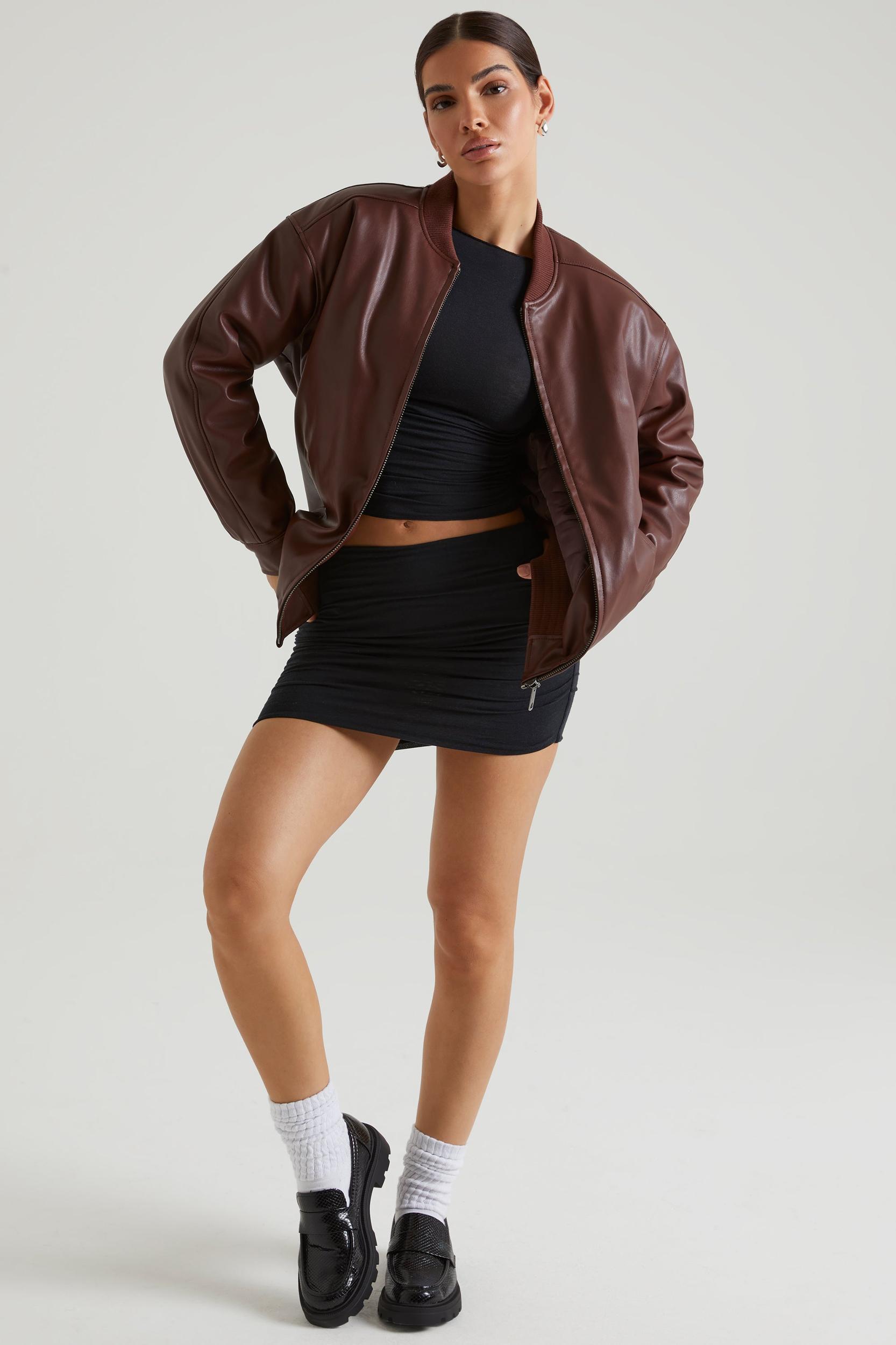 Faux Leather Jacket in Brown Product Image