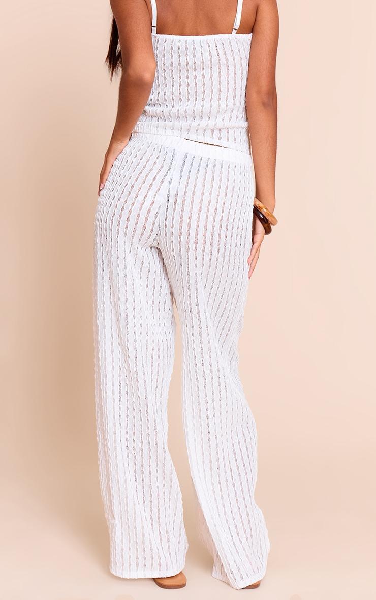 Petite White Textured Elastic Pants Product Image