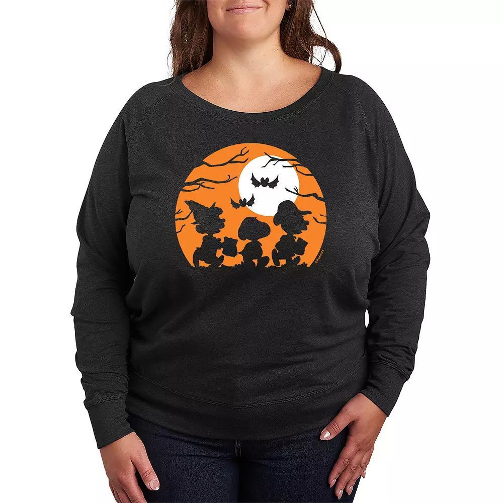 Plus Size Peanuts Trick Or Treat French Terry Long Sleeve Tee, Women's, Size: 2XL, Heather Grey Product Image