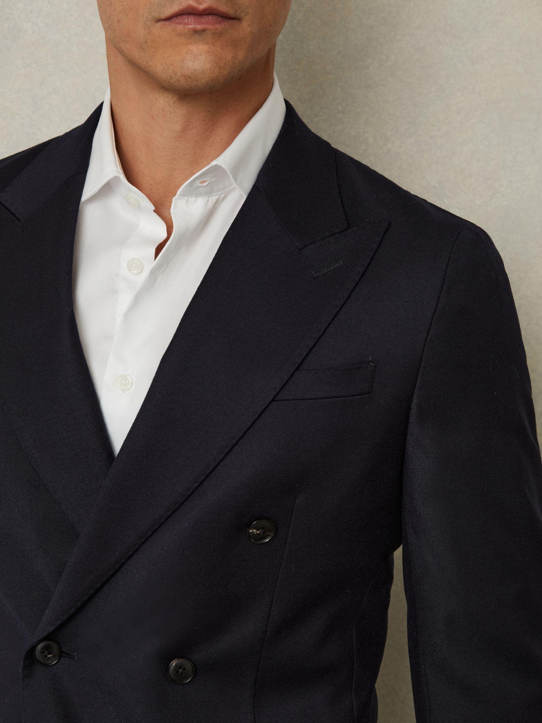 Double Breasted Suit Jacket in Wool-Blend in Navy Product Image